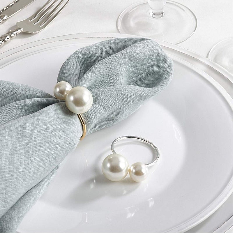 wonlex Silver Napkin Rings Set of 12, Pearl Serviette Buckle Napkin Holder for Xmas, Family Gathering, Dinner Party, Wedding Decor (2 Silver Pearls) - Image 3